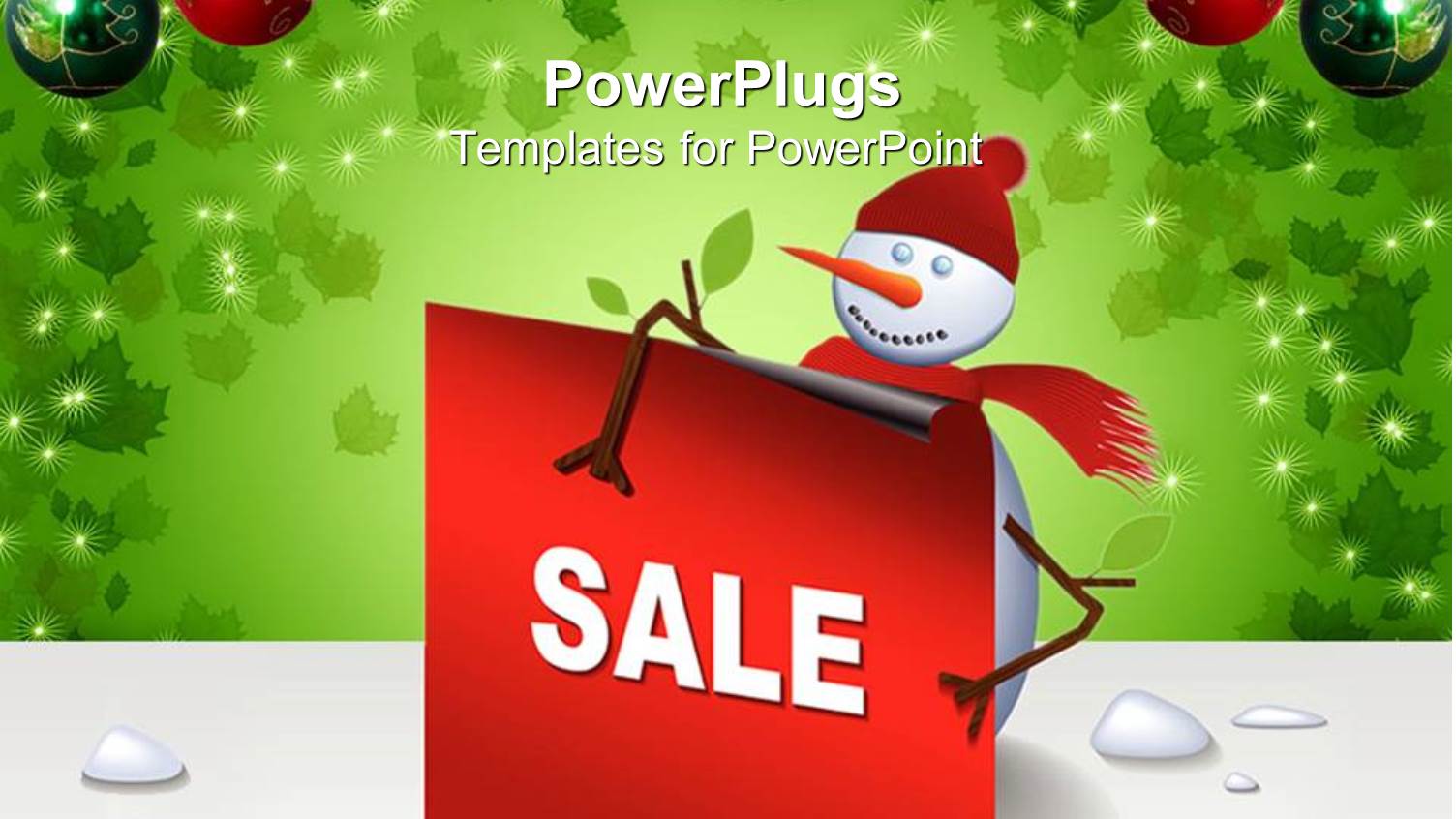 Christmas Depiction with Snowman Holding SALE Banner and Decorations in Background