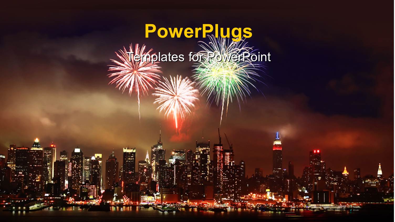 Christmas Depictions with Fireworks in Night Sky Over Modern City