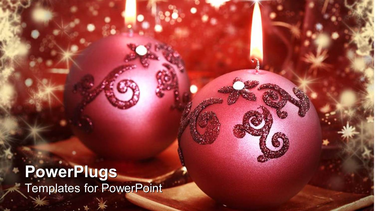 Christmas Holiday Still Life with Ornament Ball Candles, Sparkle Red Background