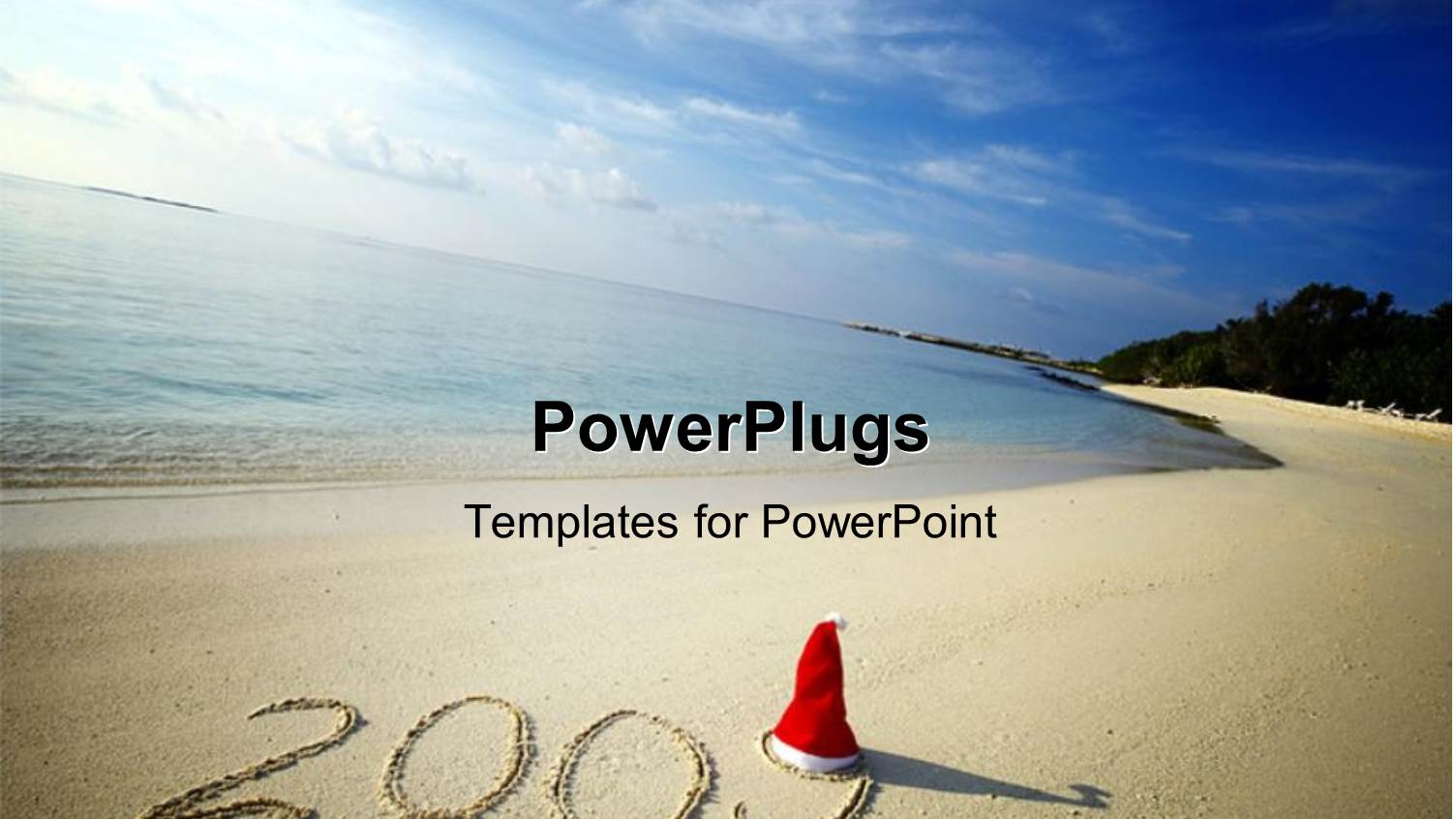 Christmas and New Year Depiction with Santa Cap in Beach Sand