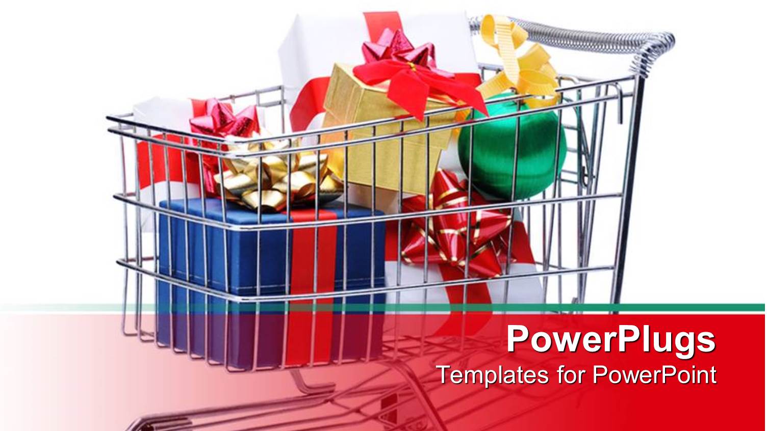 Christmas Shopping Theme with Presents in Shopping Card, Christmas Ball Ornament Bauble Border