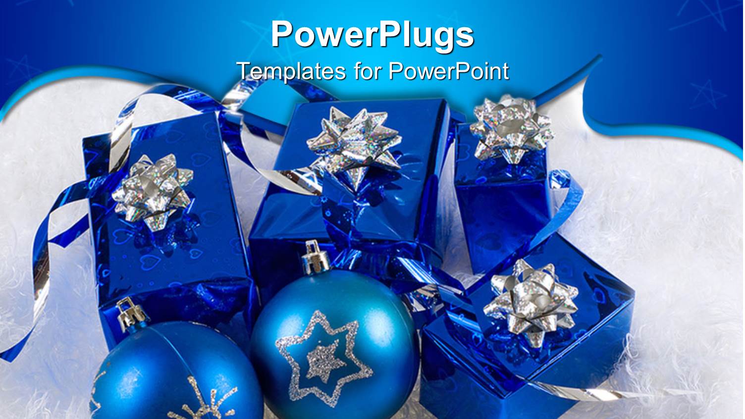 Christmas Theme with Blue and Silver Presents Gift Boxes with Ribbons and Christmas Decoration Balls