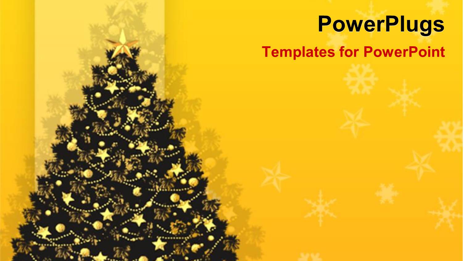 Christmas Theme with Decorated Christmas Tree with Golden Star and Golden Decorations, Snowflakes on Yellow Background