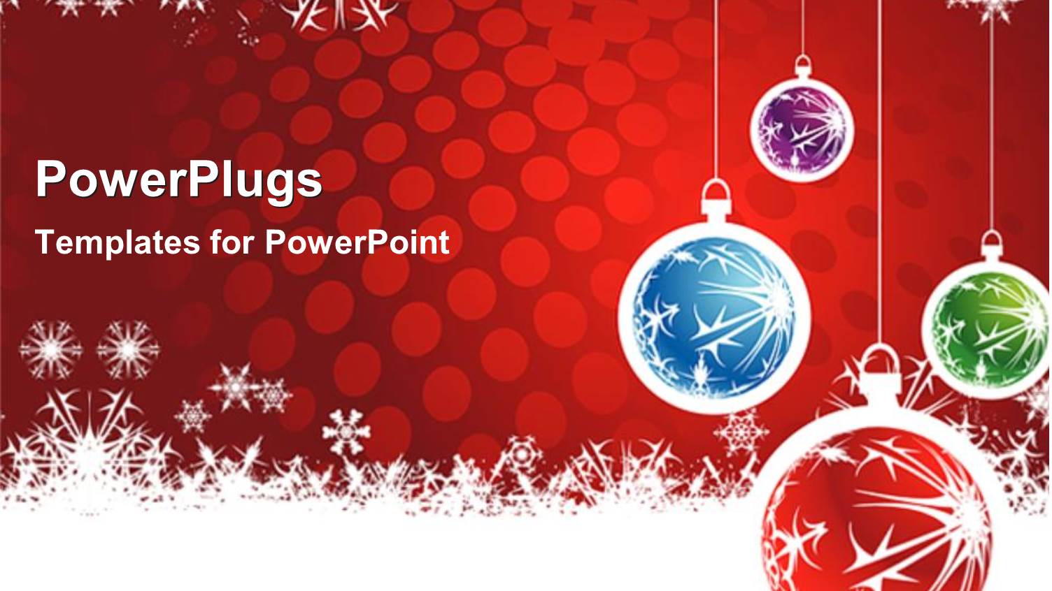 Christmas Theme with Four Red, Blue, Green and Purple Christmas Globes of Various Sizes on Red Background with White