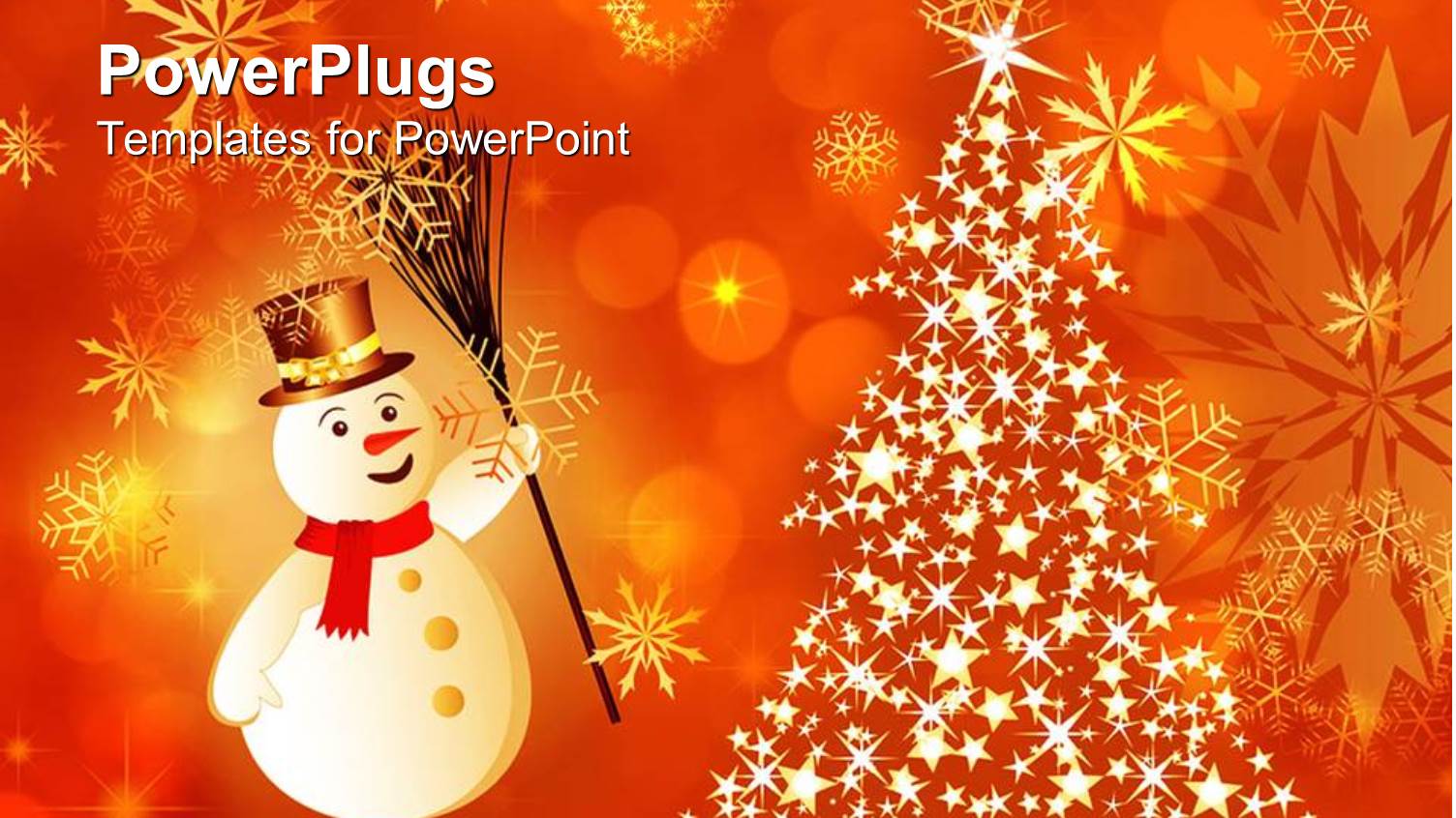 Christmas Theme with Smiling Snowman and Shining Christmas Tree Made of Bright Stars and Yellow Glowing Snowflakes on