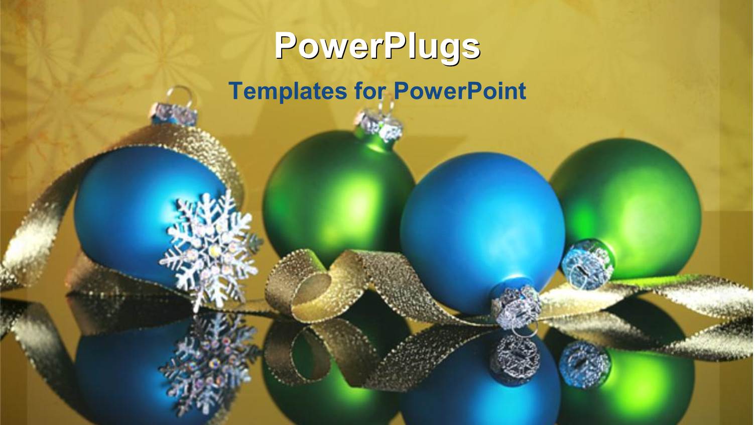 Christmas Theme with Two Blue and Two Green Christmas Balls with Golden Ribbon and Silver Snowflake on Snowflake Khaki