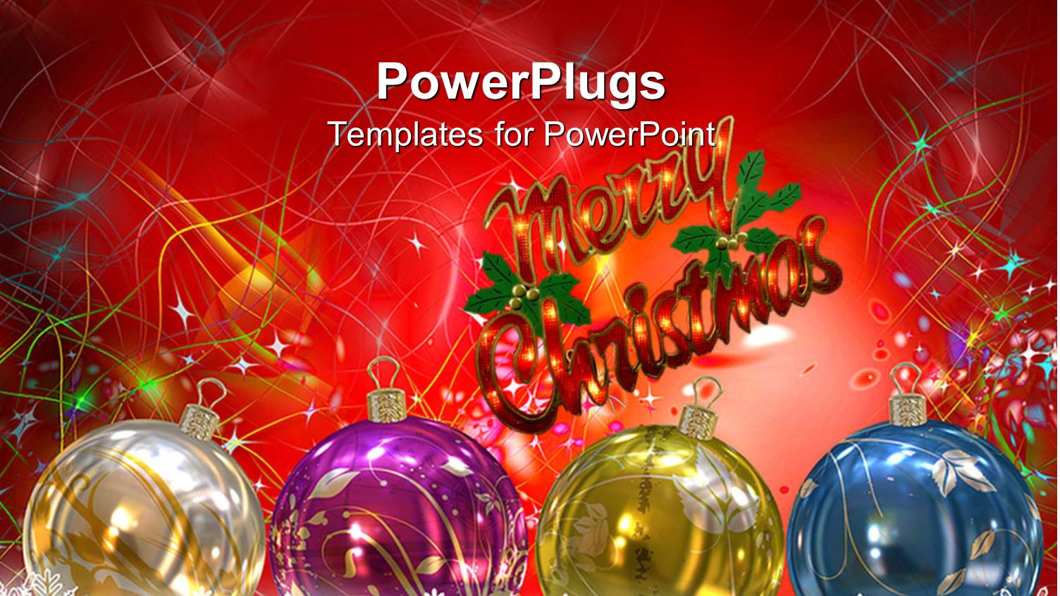 Christmas Theme with White, Purple, Yellow and Blue Transparent Christmas Balls and Merry Christmas Message on Colorful