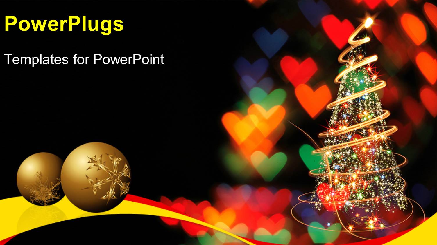 Two Gold Colored Christmas Balls and a Christmas Tree with Lights