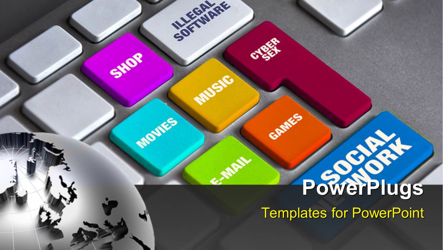 Chrome Earth Globe and Computer Keyboard with Colored Time Wasting Keys