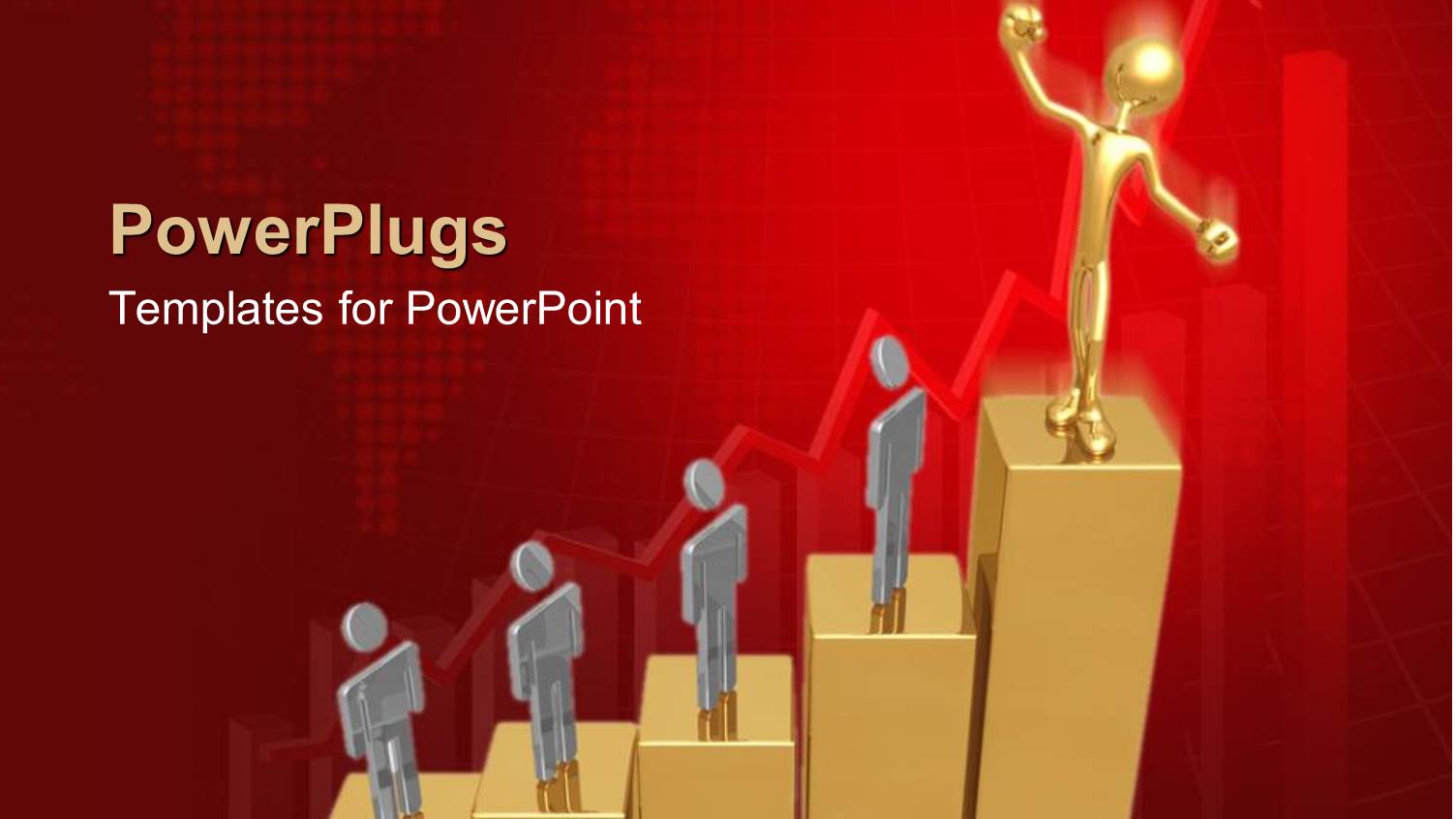 Chrome Plated Men Standing on Three Dimensional Bar Chart