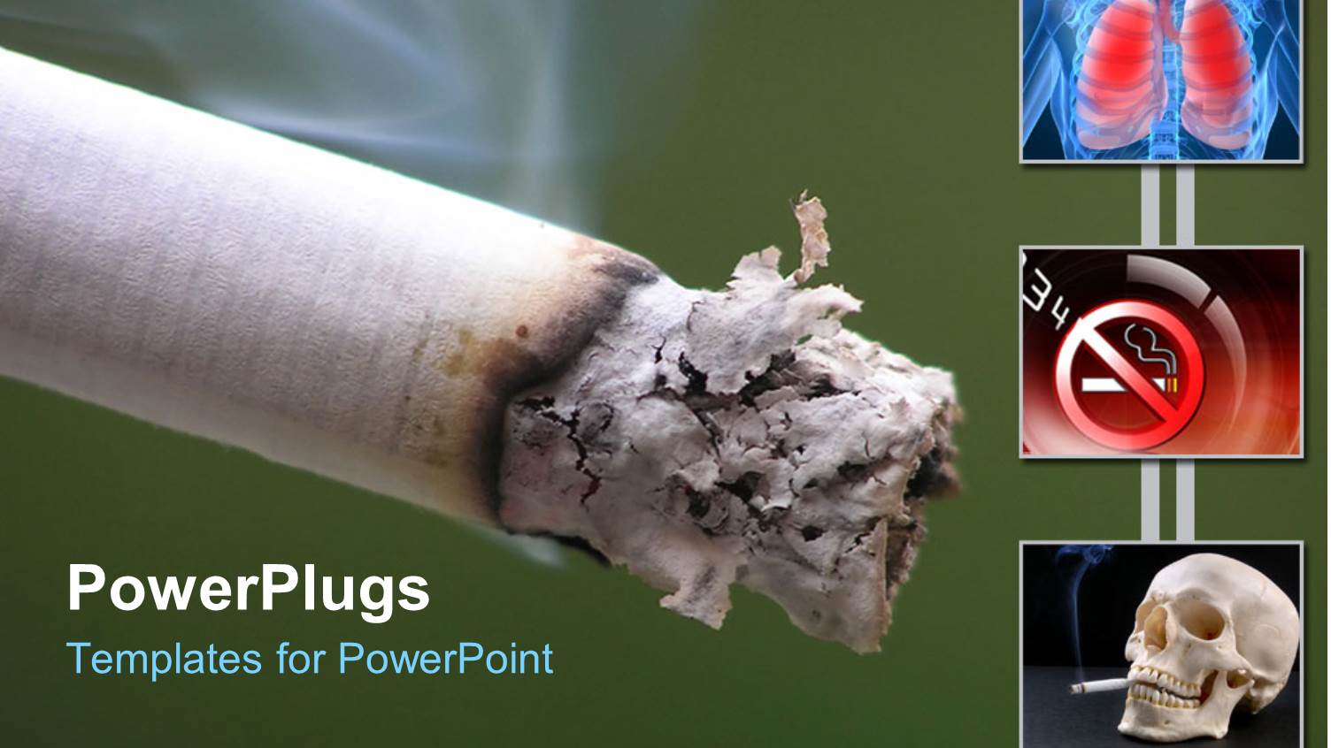 Cigaret Harm on Lungs Skull Smoking Green Background