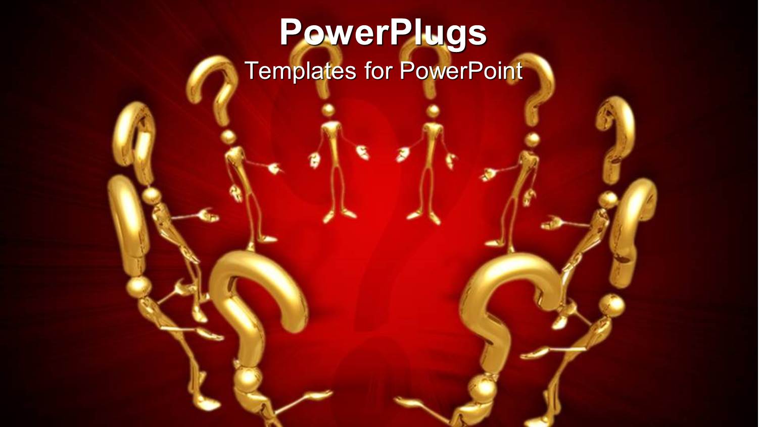 Circle of 3D Golden Figures with Question Mark Above Head on Red Background