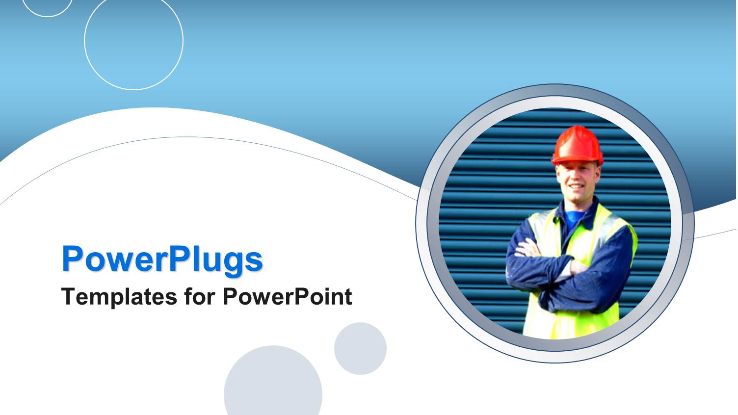 Circle Depicting a Worker Wearing Red Hard Hat and Reflective Vest Over Working Suit