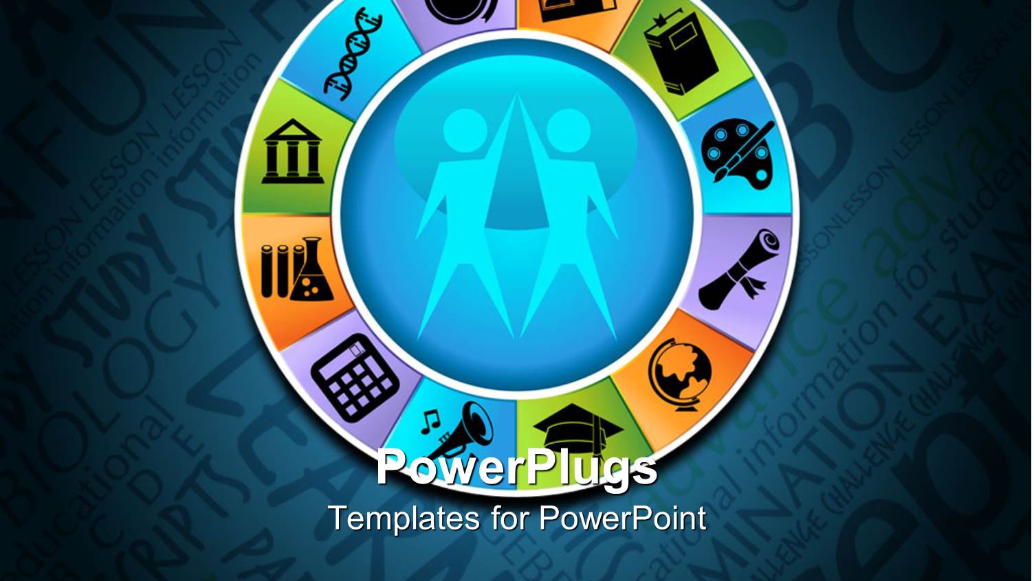 a Circle with Education Related Stuff and Two Figures in the Center