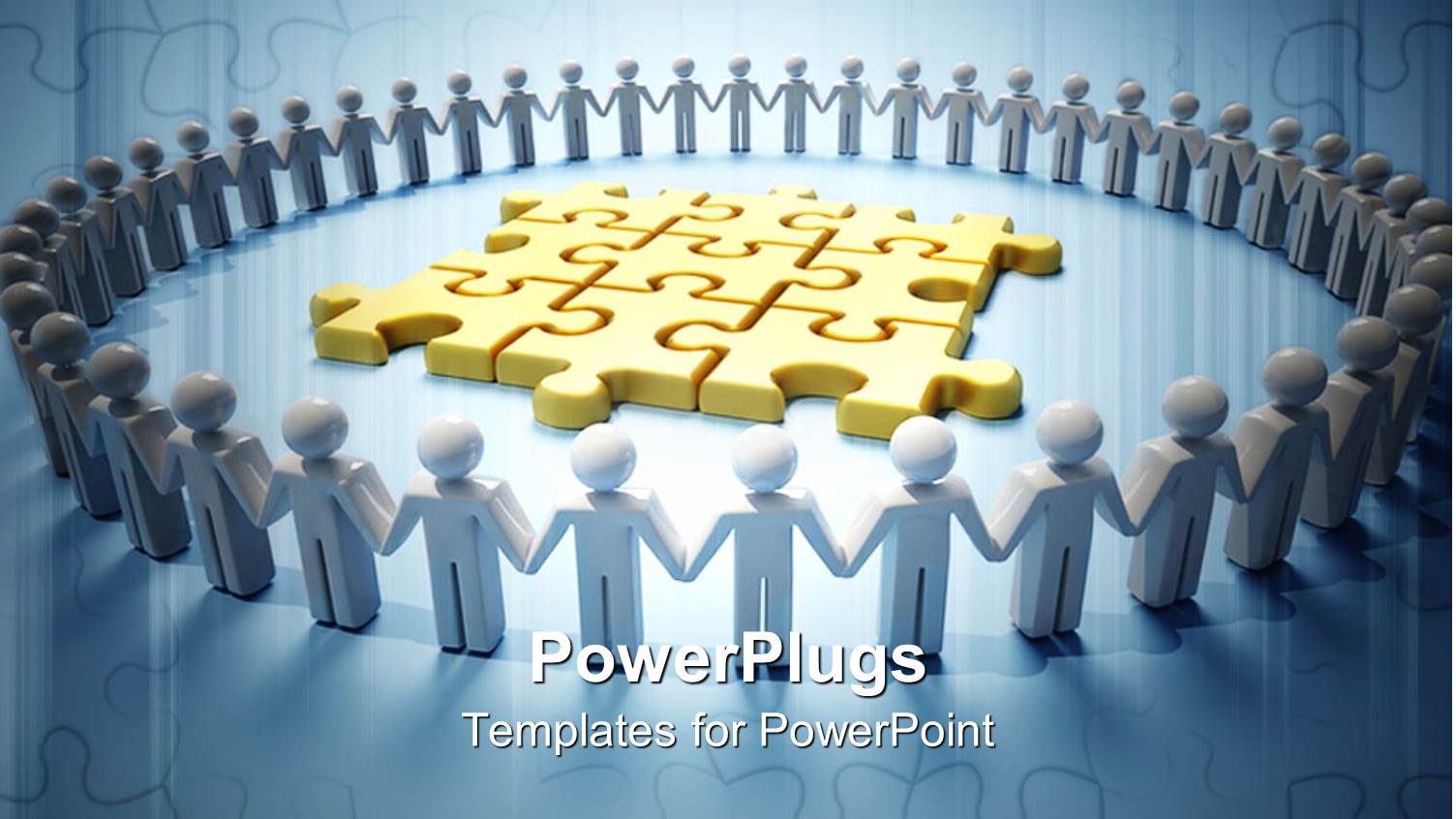 Circle Formed of Figures Holding Hands and Golden Puzzle in the Middle of Circle