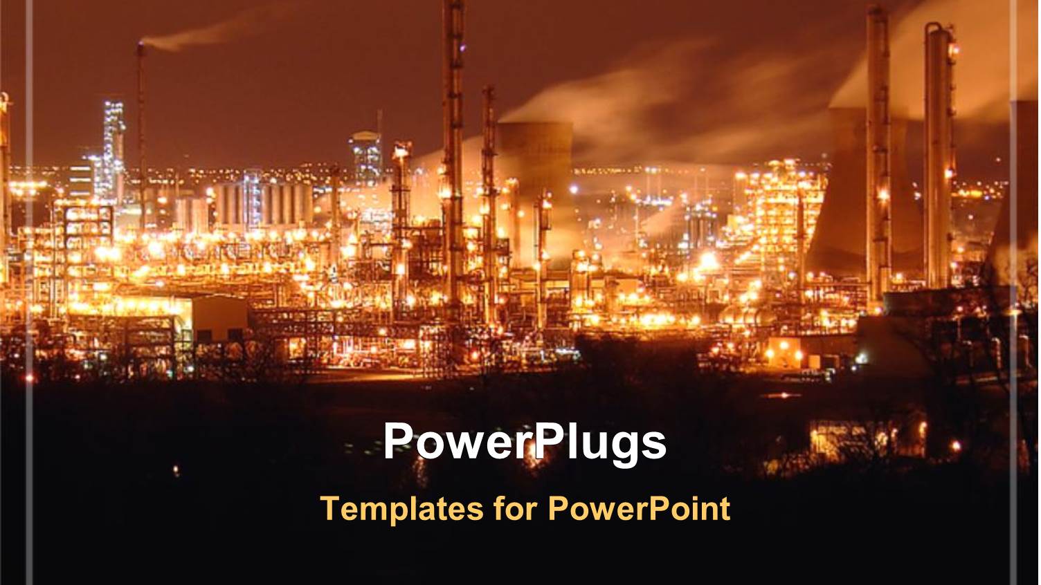 City Night View with Oil Refinery Industry, City Lights, Polluted City at Night