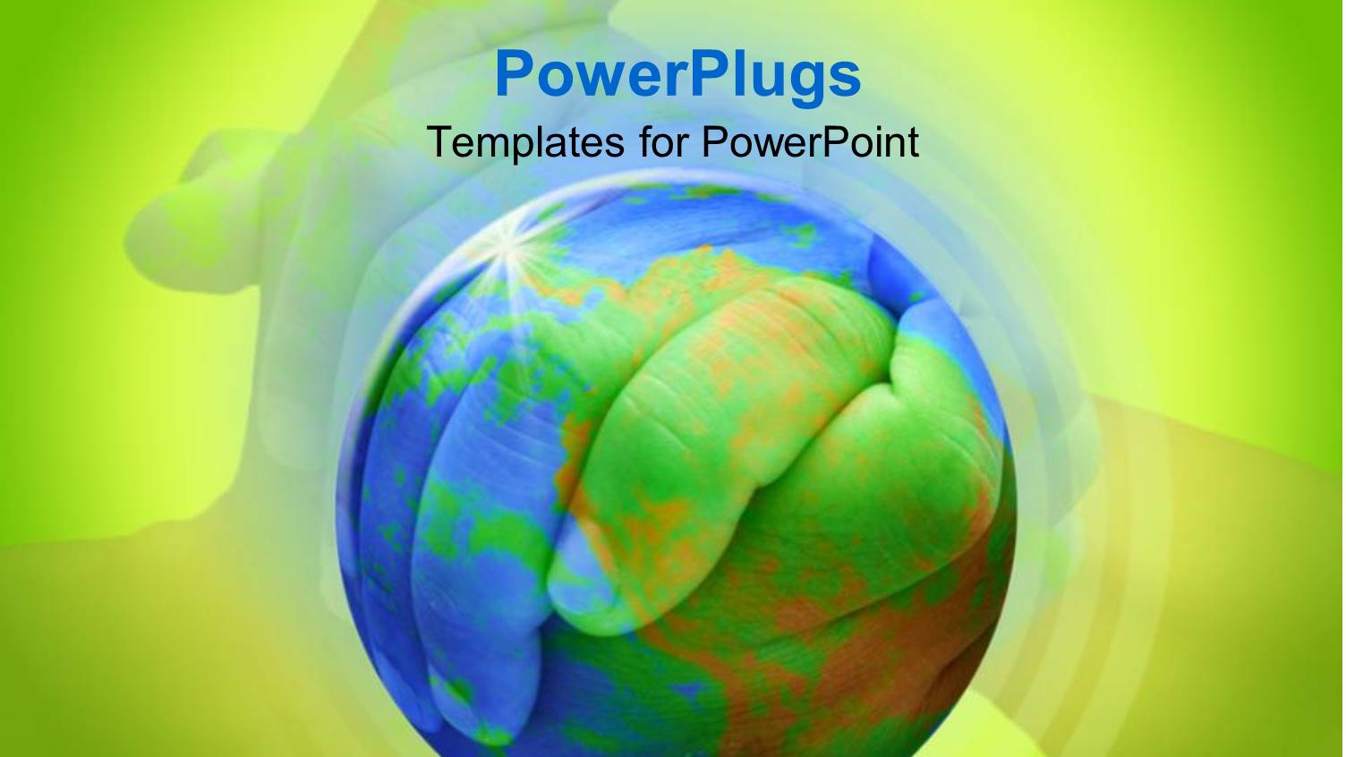 Clasped Hands Behind Globe on Green Background