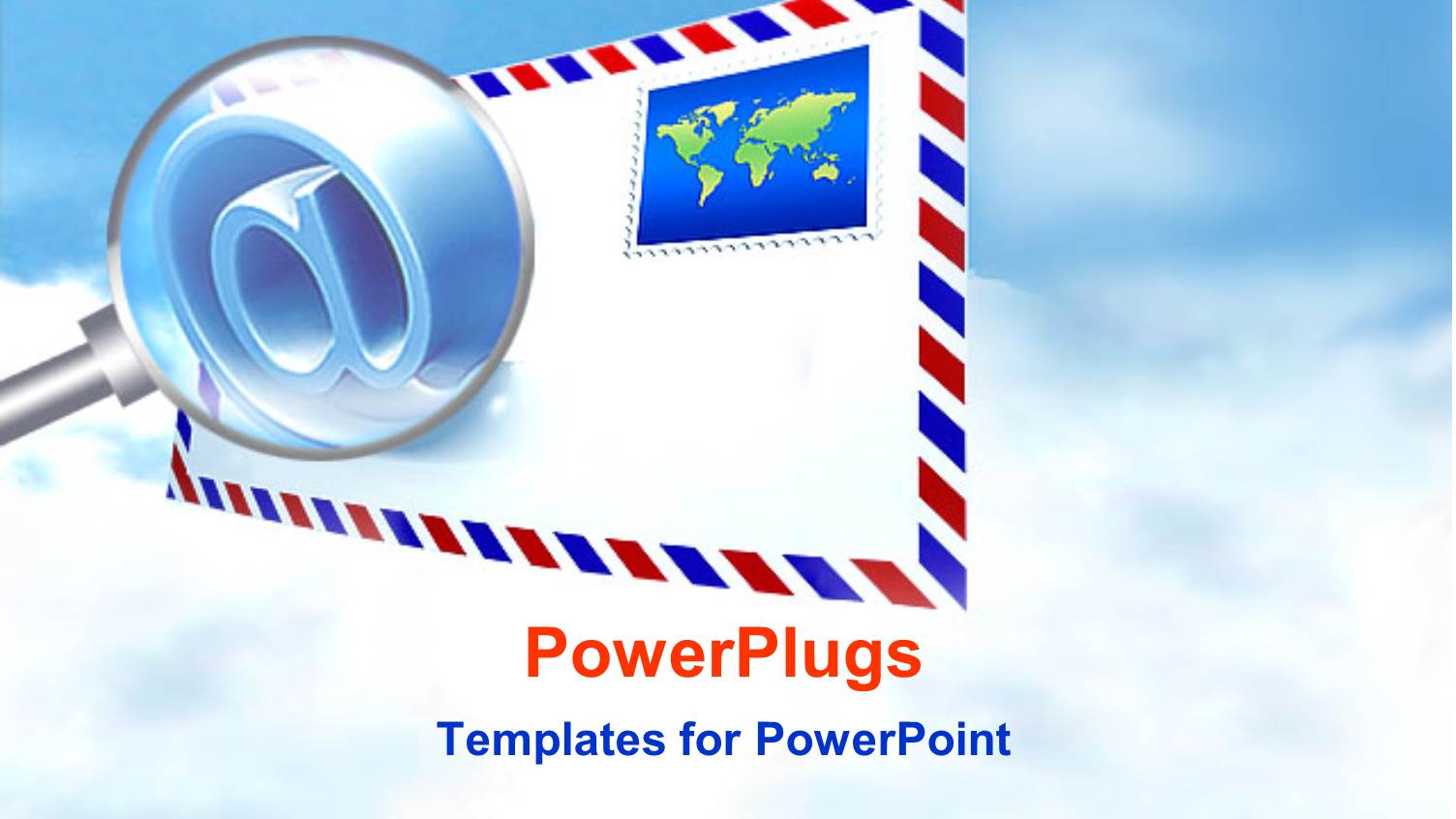 Classic Envelope with Stamp and Magnifying Glass Showing the @ Symbol on Sky Background