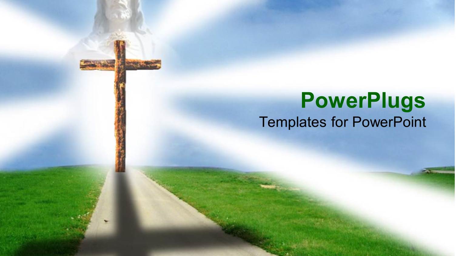 Clean Path with Green Lawn on either Side Leading to Wooden Cross