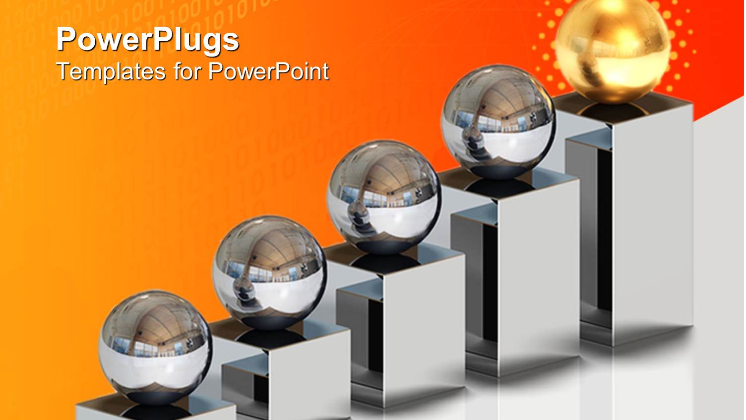 Clear Spheres on Bars of Different Heights in Orange Background