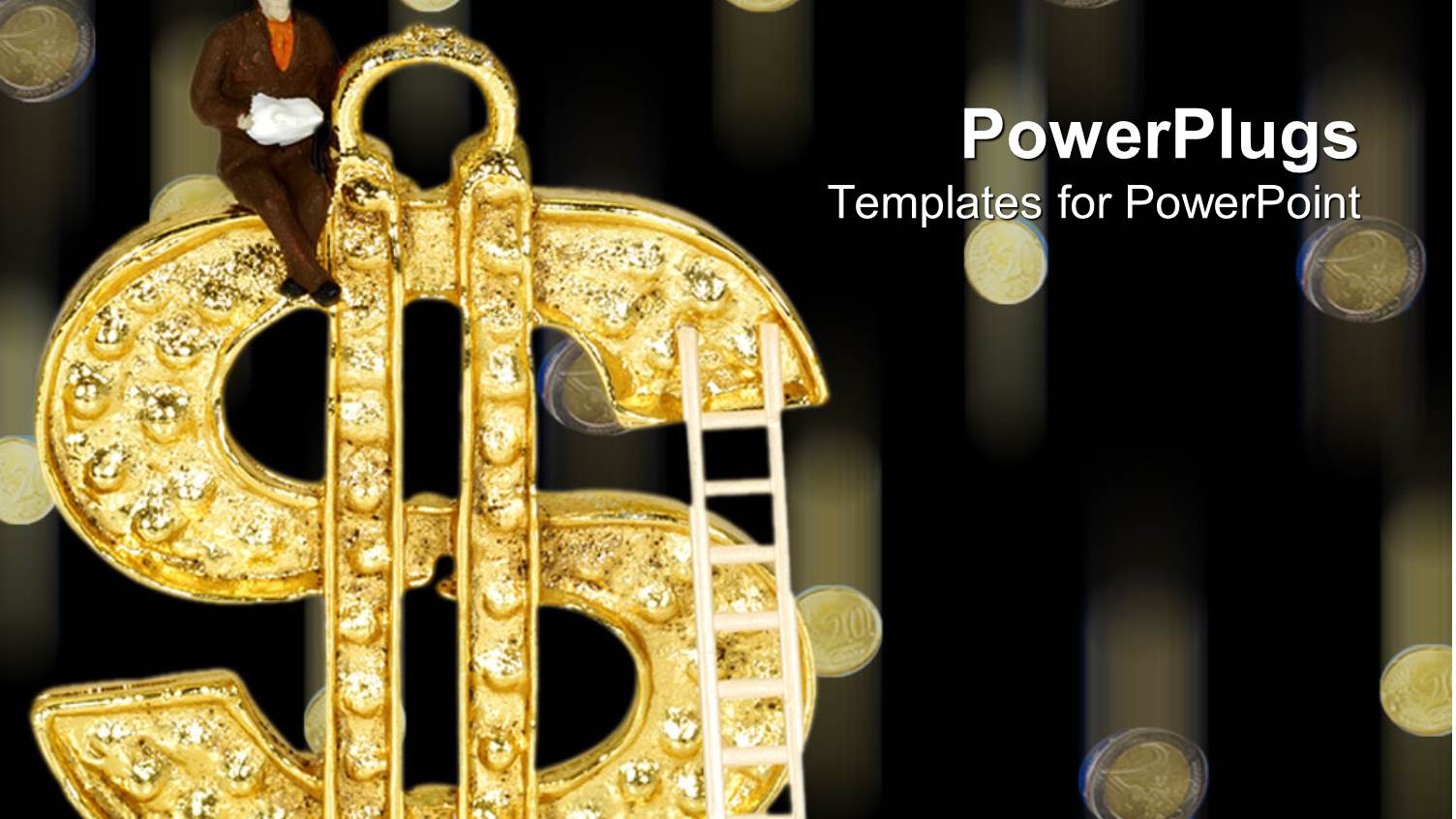 Climbing the Ladder of Success, Figure Seated on Gold Dollar Sign with Ladder