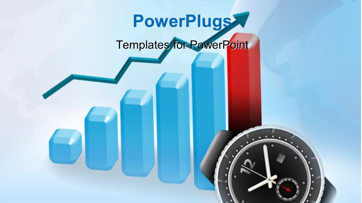 Clock with 3D Financial Chart with Arrow in Background