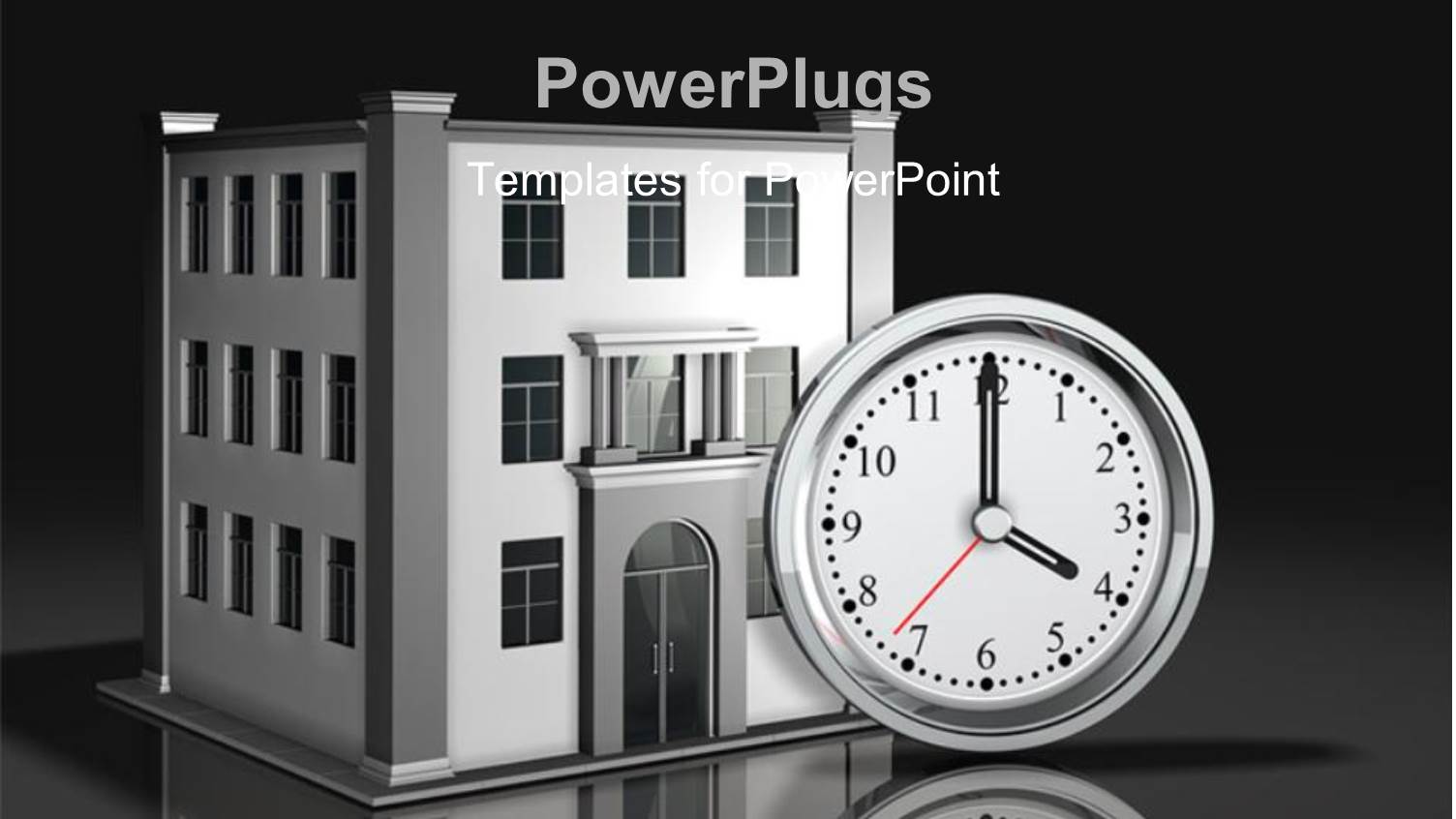 a Clock with a Building in the Background