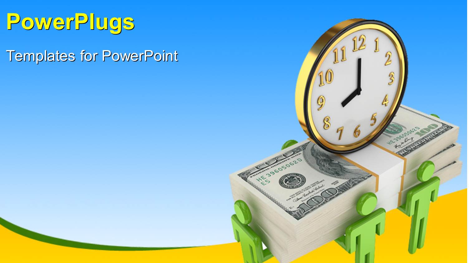 a Clock with Bundles of Notes and Bluish Background