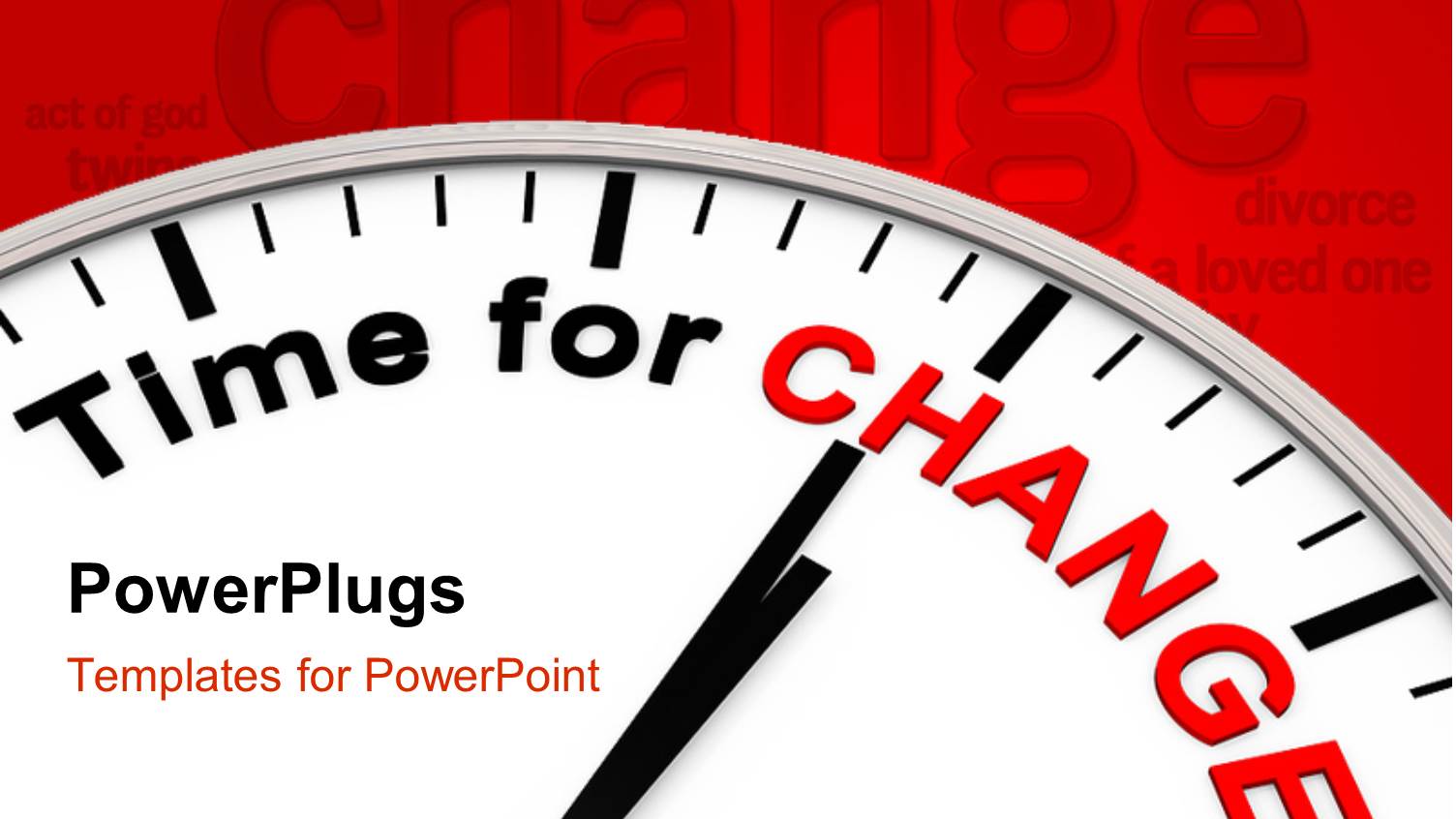 Clock Face with Words Time for Change on Red Word Cloud Background