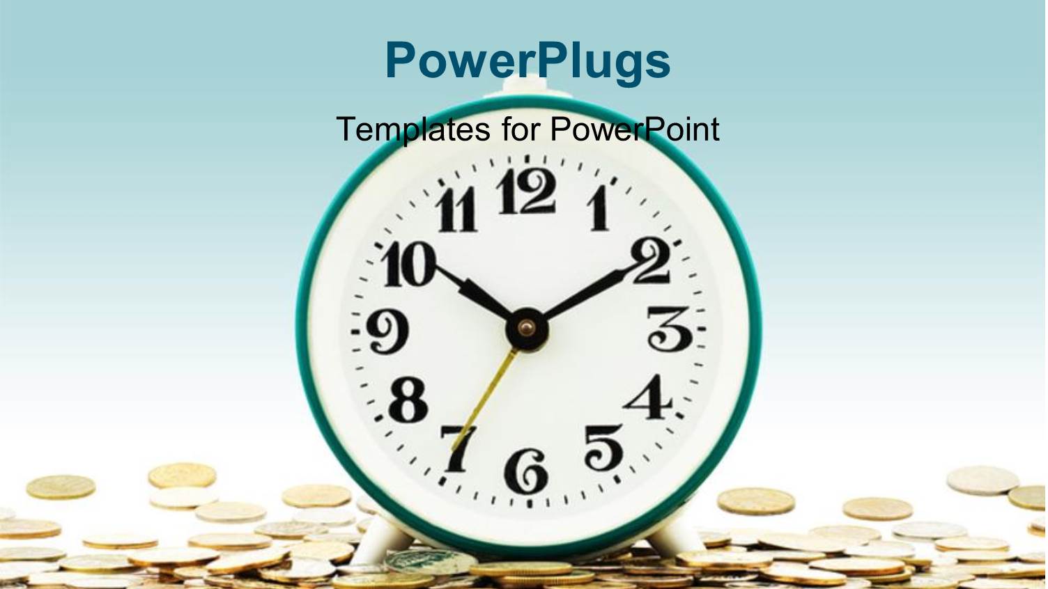 a Clock with a Number of Currency Coins and Bluish Background