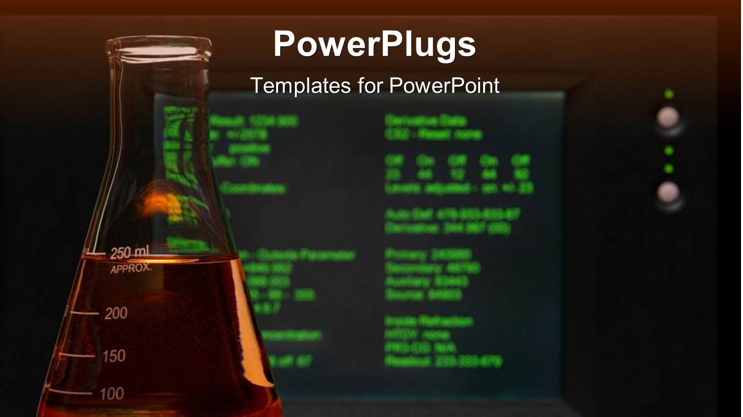 Close Up of Beaker with Red Liquid and Screen with Experiment Data