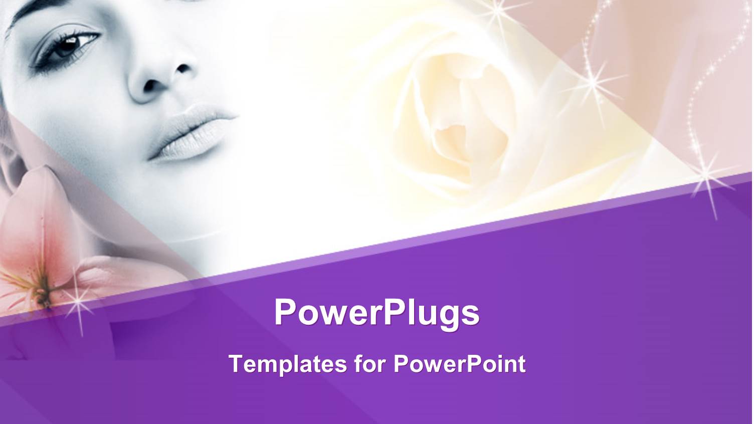 Close Up of Beautiful Face with Pink Flowers on Purple Themed Background