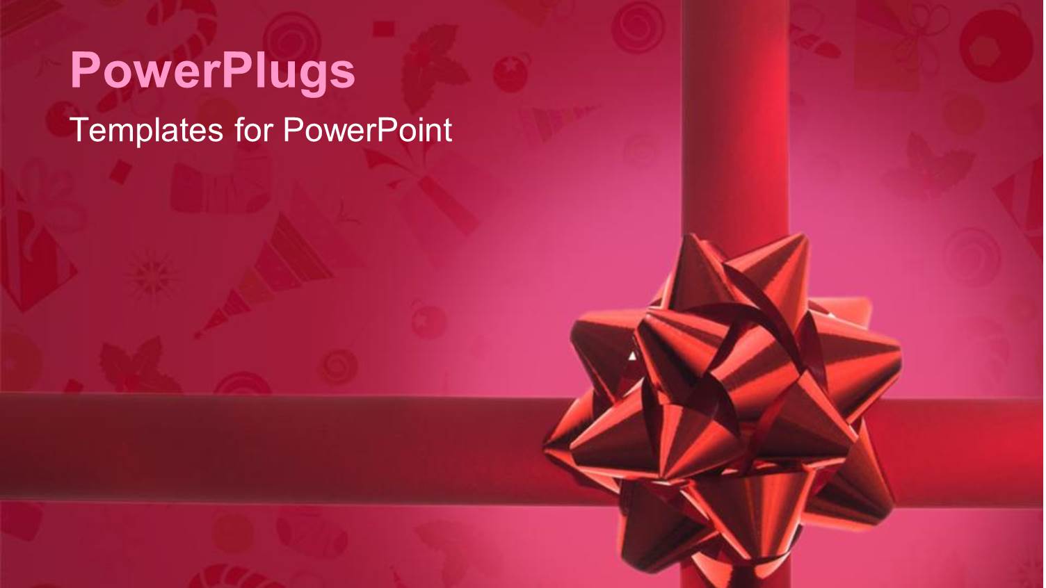 Close Up of Giftbox with Beautiful large Red Ribbon Christmas and Party Symbols on Gift Paper