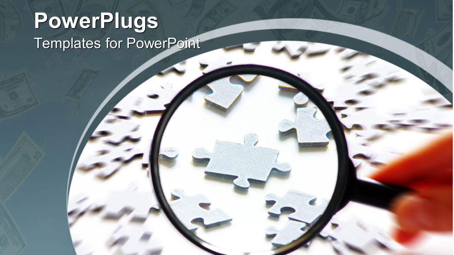 Close Up with Magnifying Glass Over Jigsaw Puzzle Pieces