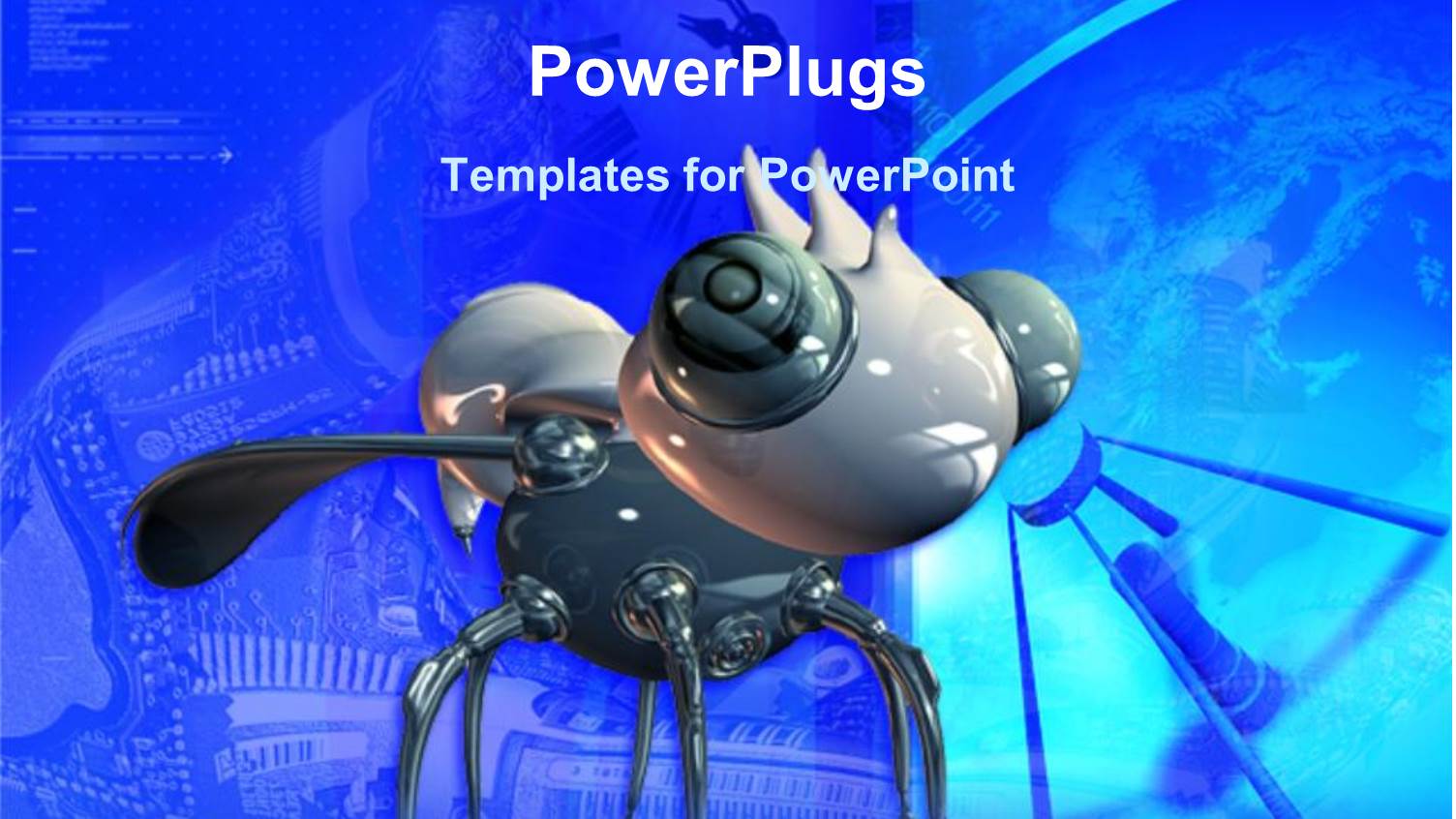 Close Up of Robotic Gray Bug in Detailed Blue Background