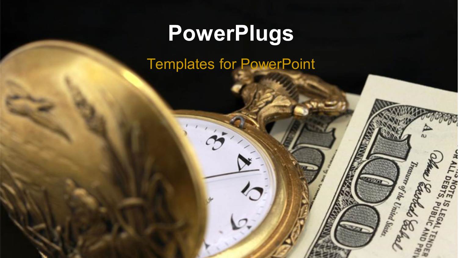 a Close Up View of a Gold Colored Pocket Watch  on some Dollar Bills