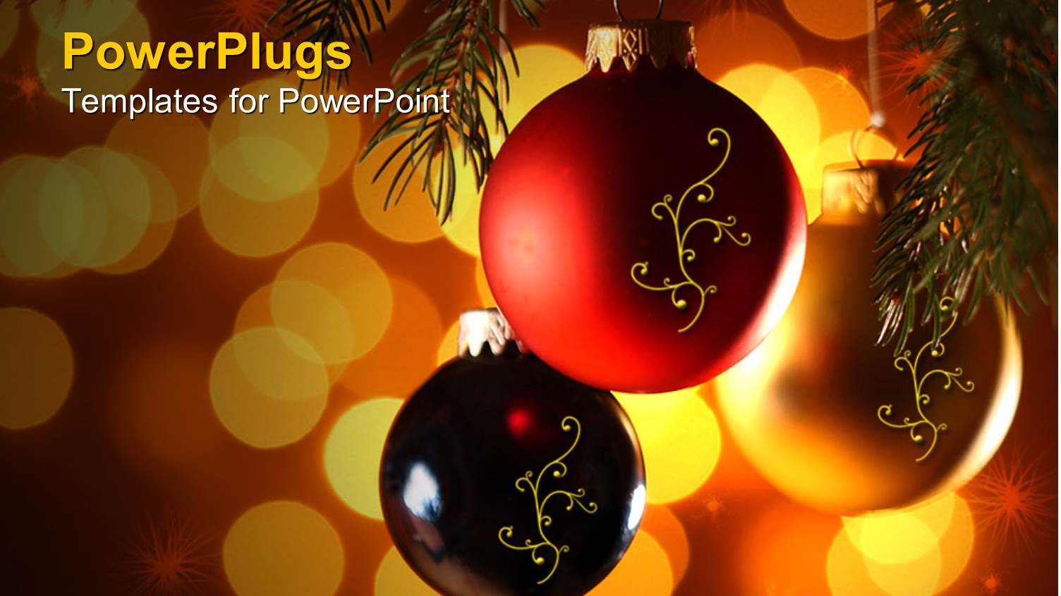 Close Up View of Three Black, Red and Gold Colored Christmas Balls