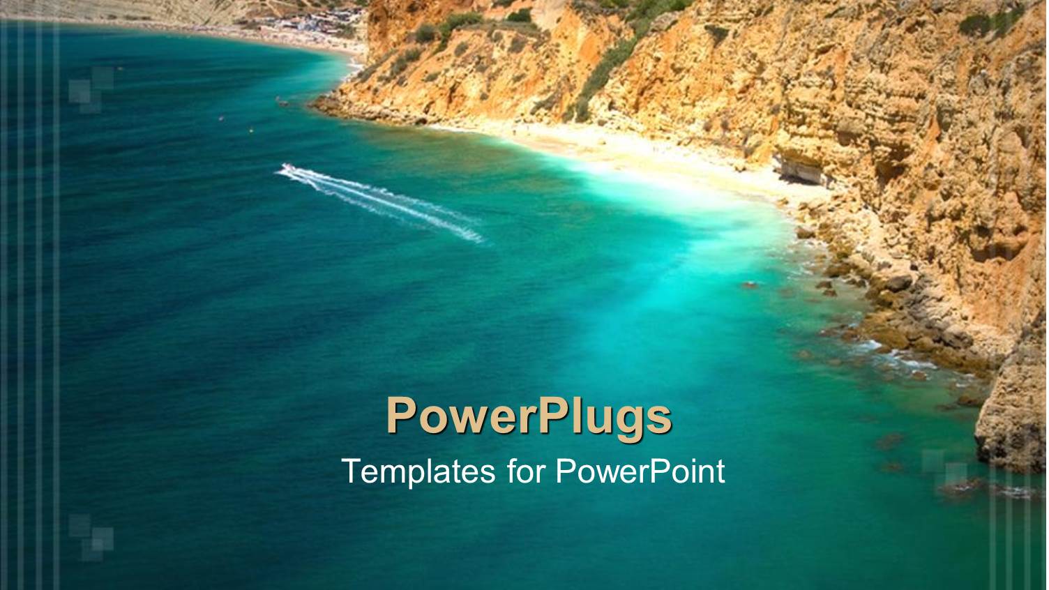 Coast Depiction with Ocean Water and Boat, Depiction of Algarve Rock Coast in Portugal