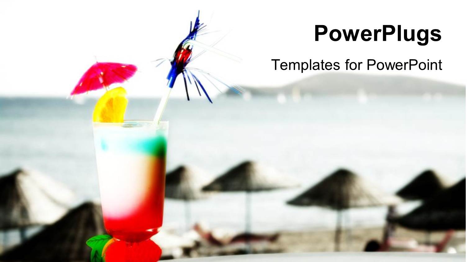 Cocktail Drink on Table at Beach with Huts