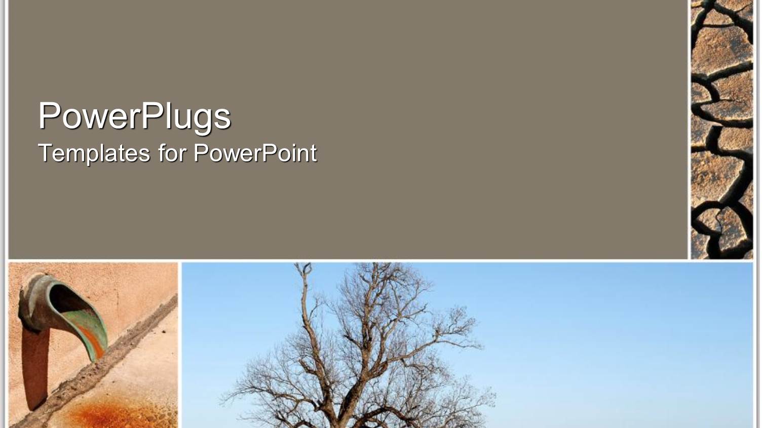 Collage of Arid Scenes, Cracked Earth, Downspout, Bare Tree