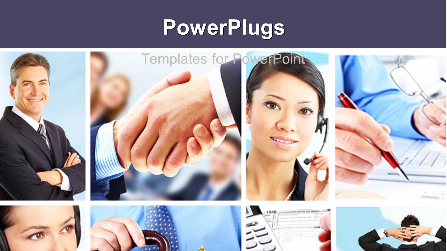 Collage of Business People and Scenarios with Dark Blue Text Area