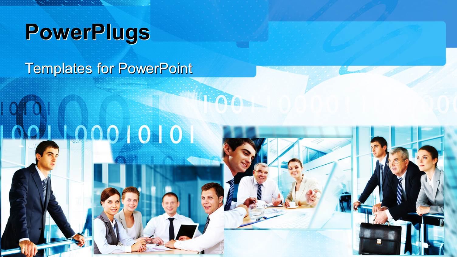 Collage of Business Professionals with Binary Numbers in Background