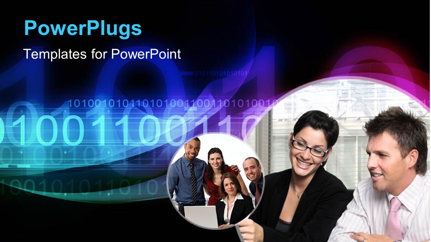 Collage of Business Professionals with Binary Numbers in Black Background