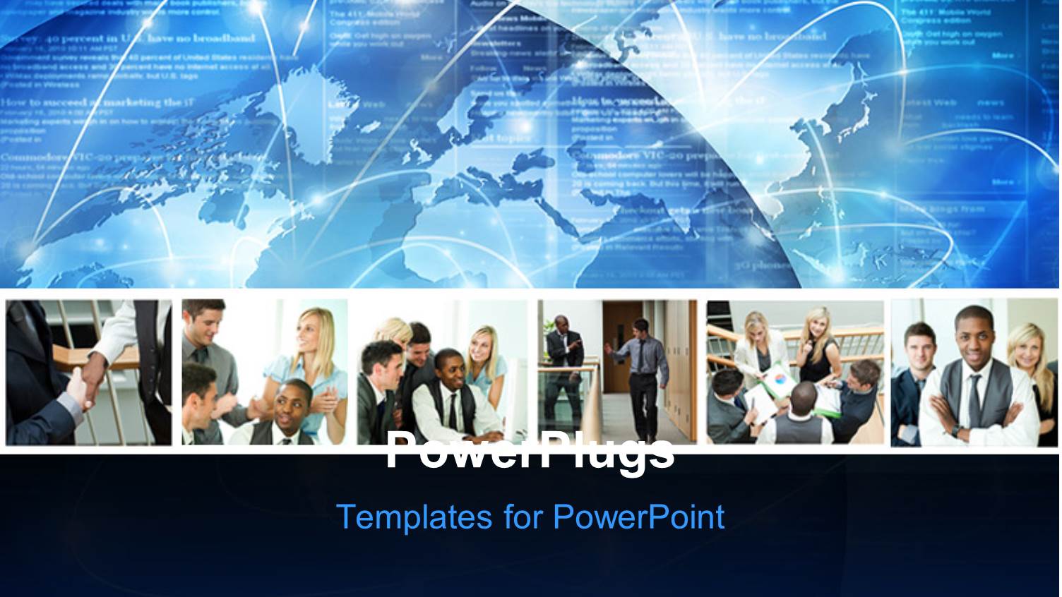 Collage of Business Scenes in Front of Globe and Satellite Path Background