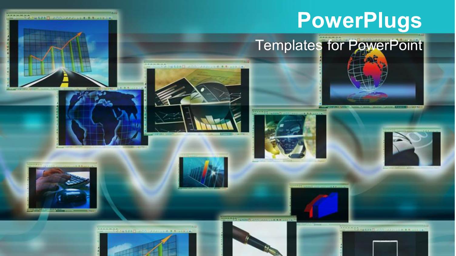 Collage of Computer Monitors Depicting Various International Business Related Themes