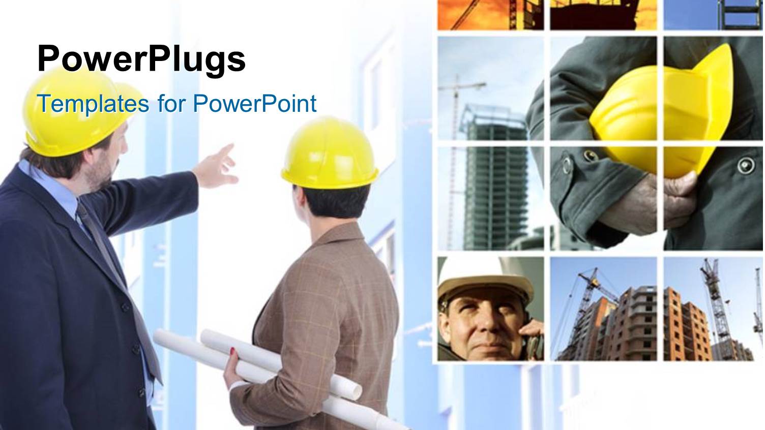 Collage of Construction Engineers with Skyscrapers in Background 