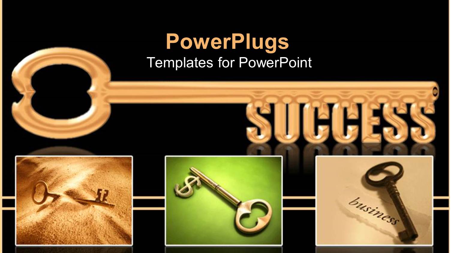 Collage of Gold Keys with Gold Success Skeleton Key on Black Background 