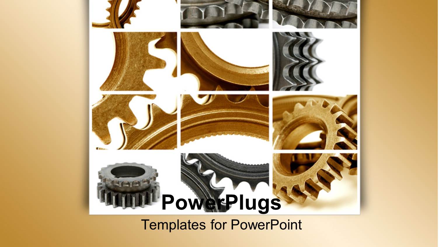 Collage of Golden and Silver Gears on White and Grey Background