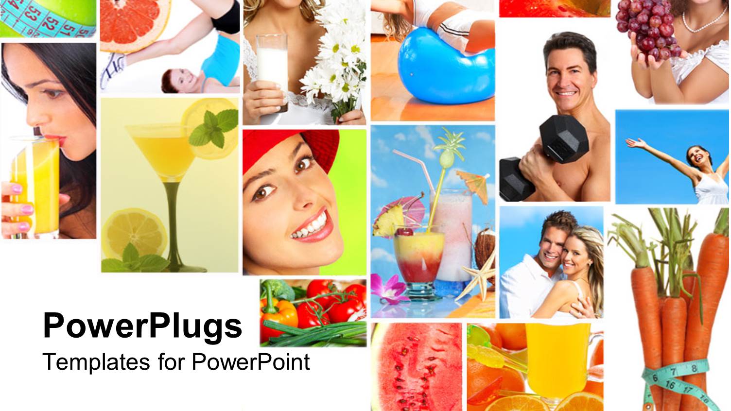 Collage of Healthy Lifestyle with Healthy Nutrition Diet and Fitness Fruits Vegetables Fresh Juice Measuring Tape