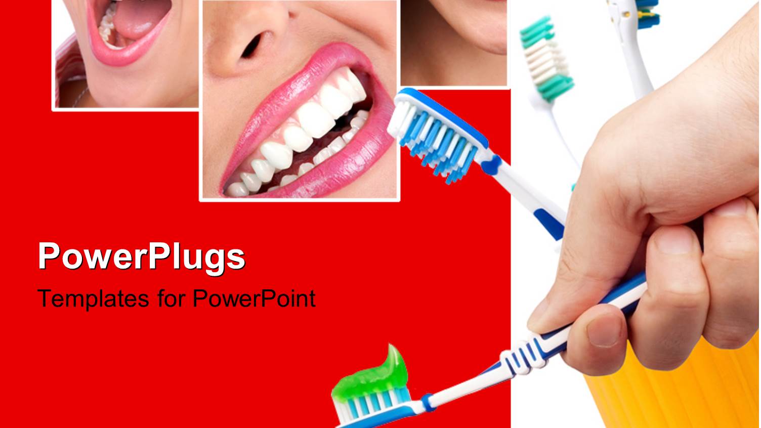 Collage of Human Dentition with Hand Holding Toothbrush with Toothpaste